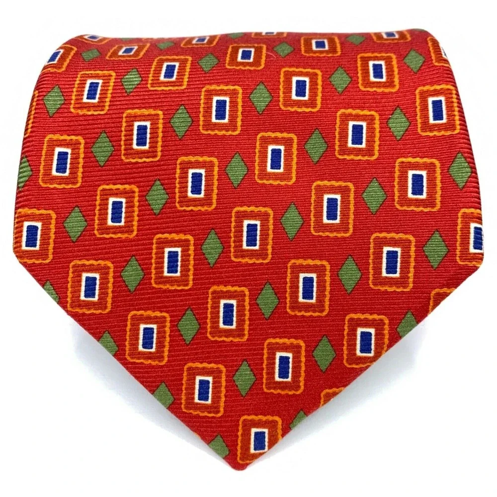 Brooks Brothers Makers Textured Tie Dark Orange Green White Blue Silk Necktie